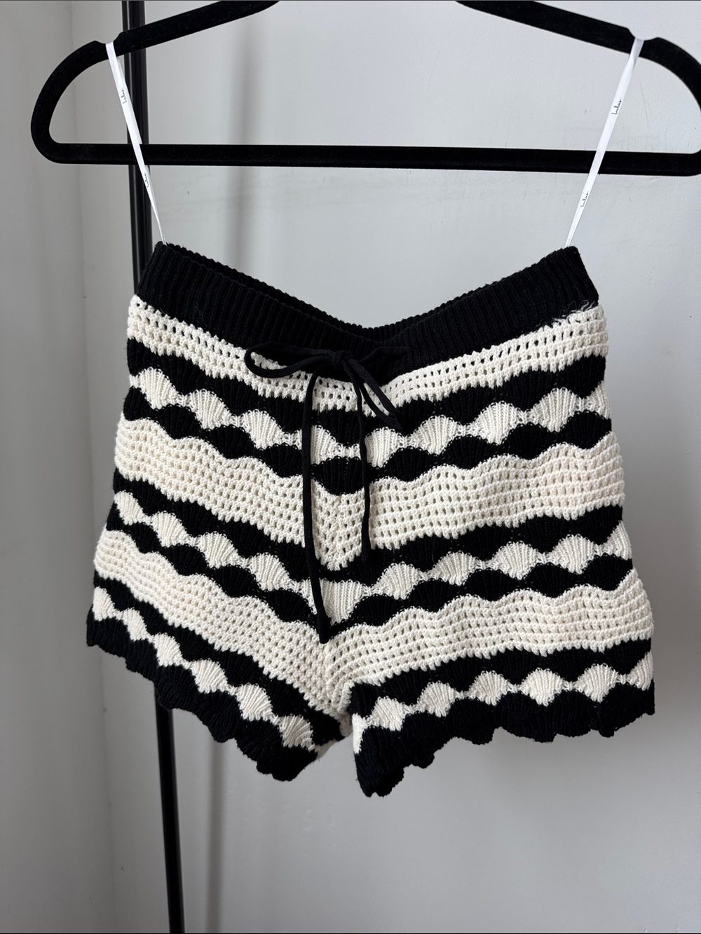 Lulu's Black and Cream Crochet Striped High Waist Shorts